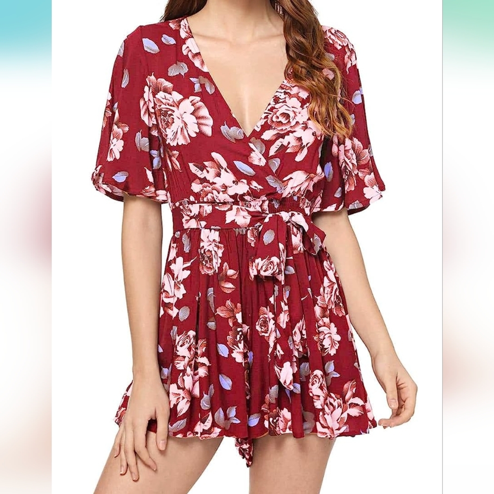 Small Burgundy Floral Romper